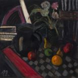 Peter Collis RHA (1929-2012)Still Life with Black JugOil on canvas, 86.4 x 86.4cm (34 x 34'')