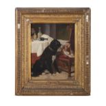 ENGLISH SCHOOL, 19TH CENTURY'Rover' with monkey in interiorOil on canvas, 38 x 29cm Signed