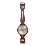 A GEORGE IV MAHOGANY CASED BANJO BAROMETER / THERMOMETER, with humidity dial, ink engraved steel