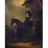 ATTRIBUTED TO WILLIAM FOY (c.1791 - 1860)Portrait of a Lady on Horseback, in a Landscape, with a