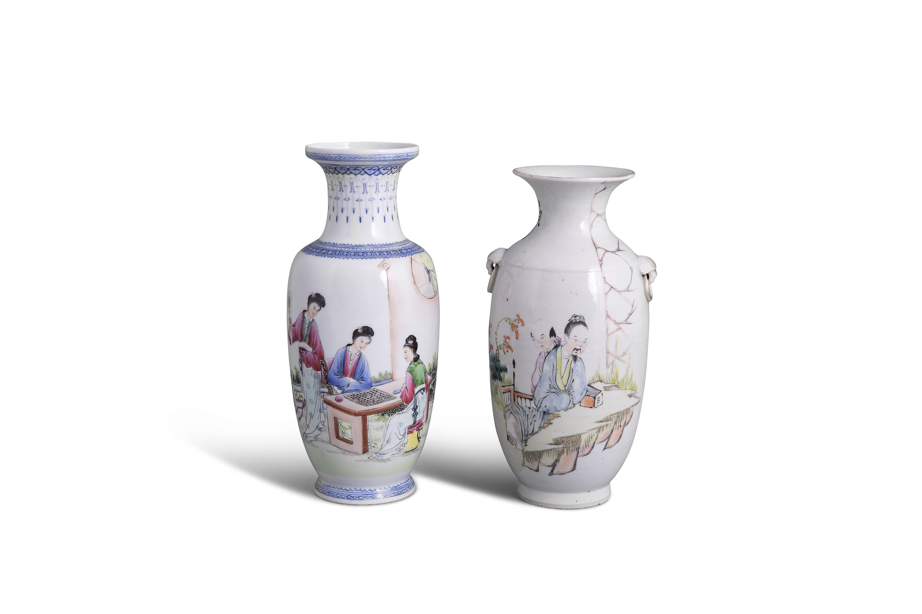 A CHINESE REPUBLICAN BALUSTER SHAPED VASE, decorated with ladies playing within a garden landscape