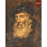 ÉCOLE DU XIXe SIÈCLE Portraits de rabbin et vieillard Deux huiles sur panneau. 24 x 15 cm et 19 x 15