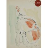 MANé-KATZ (1894-1962) Contrebassiste Aquarelle. Signée en haut à droite. Dédicacée en bas à