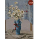 BENN (1905-1989) Marguerites dans un vase bleu Huile sur toile. Signée en bas à gauche. 73 x 55 cm