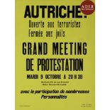 [AFFICHE EN FAVEUR DES JUIFS D’URSS] Autriche ouverte aux terroristes fermée aux juifs grand meeting