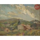 Georges Alexandrovitch LAPCHINE (1885 - 1950) Paysage Huile sur carton. Signée en bas à gauche. 22 x