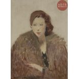 André Borissovitch GUERBILSKY (1907 - 1992) Portrait de femme au manteau de fourrure, 1926 Huile sur