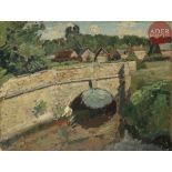 Alfred SWIEYKOWSKI (1869 - 1953) Pont sur la Risle, La Ferrière - sur - Risle, Eure Huile sur