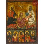 Icône de la Sainte Trinité avec la Vierge. Bulgarie ? XIXe siècle. Dans les trois registres