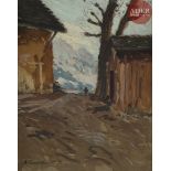 Alfred SWIEYKOWSKI (1869 - 1953) Granges à Bénand (commune de Bernex, Haute Savoie) Huile sur