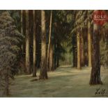 NN. LVOFF (XXe siècle) Forêt Huile sur toile. Signée en bas à droite. 40,5 x 50,5 cm Ce peintre