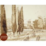 André MAIRE (1898-1984) Inde, Agra, 1938 Lavis d'encre brune. Signé, daté, et situé en bas à droite.