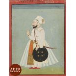 Portrait du Raja Padam Sindh, Inde, Rajasthan, XIXe siècle Le raja se tient debout de profil en