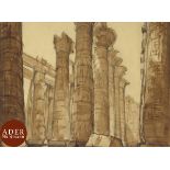 André MAIRE (1898-1984) Égypte, colonnes du temple de Karnak, vers 1937 Lavis d'encre. Signé en