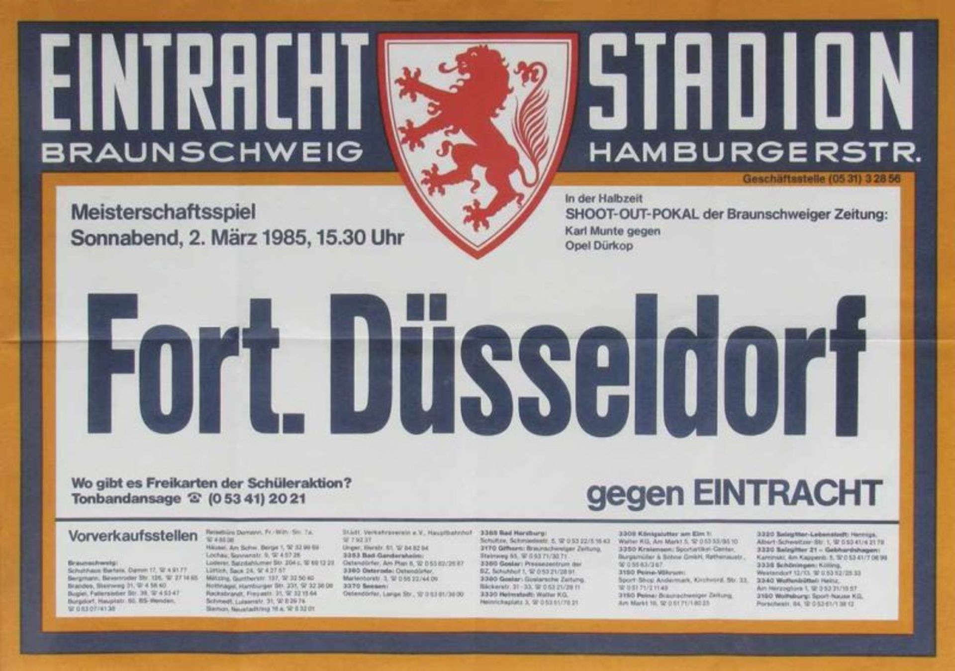 Poster Bundesliga 1985 Braunschweig Duessldorf - Braunschweig - Plakat - Plakat-Spielankündigung (