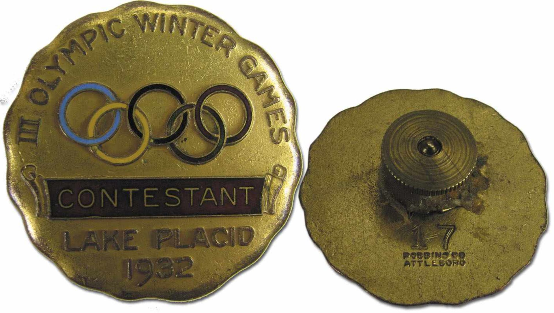 Olympic Winter Games 1932. Participation badge - Lake Placid. Numbered on back: „17“ with