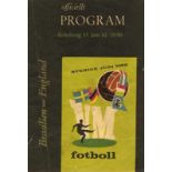 Programme: World Cup 1958. England v Brasil - 11th June 1958 in Gothenburg. Official programme World