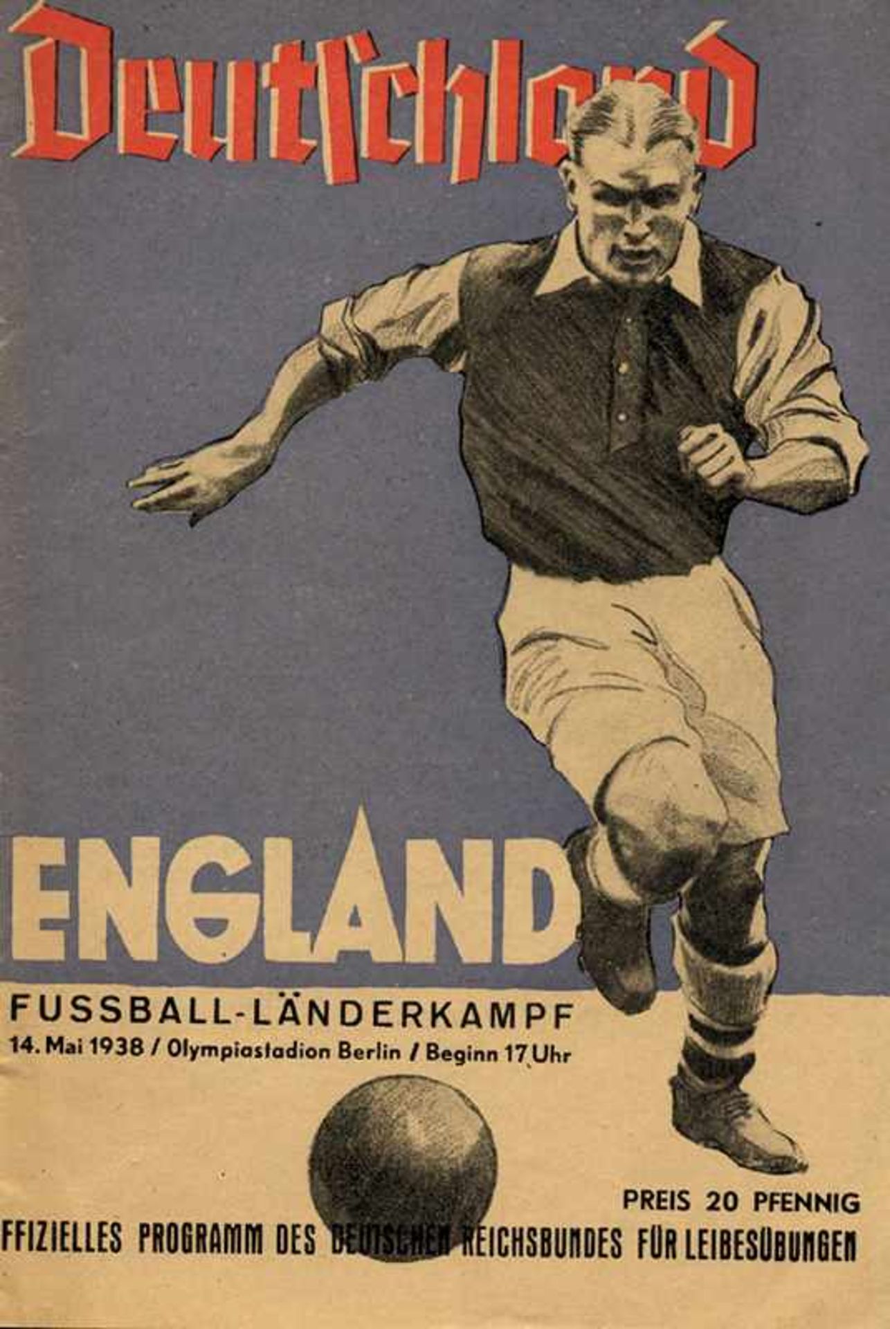 Football Programme 1938 Germany v England in Berl - on 14th may 1938. 36 pages, 15x21 cm, Official