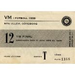 World Cup 1958. Match ticket England vs. Brasil - (2:2) on 11th june 1958. „VM i Fotboll 1958.