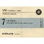 World Cup 1958. Ticket Germany vs Argentia - „ VM i Fotboll 1958. Malmö. 1/8 Finale. 8.6.1958“. Size