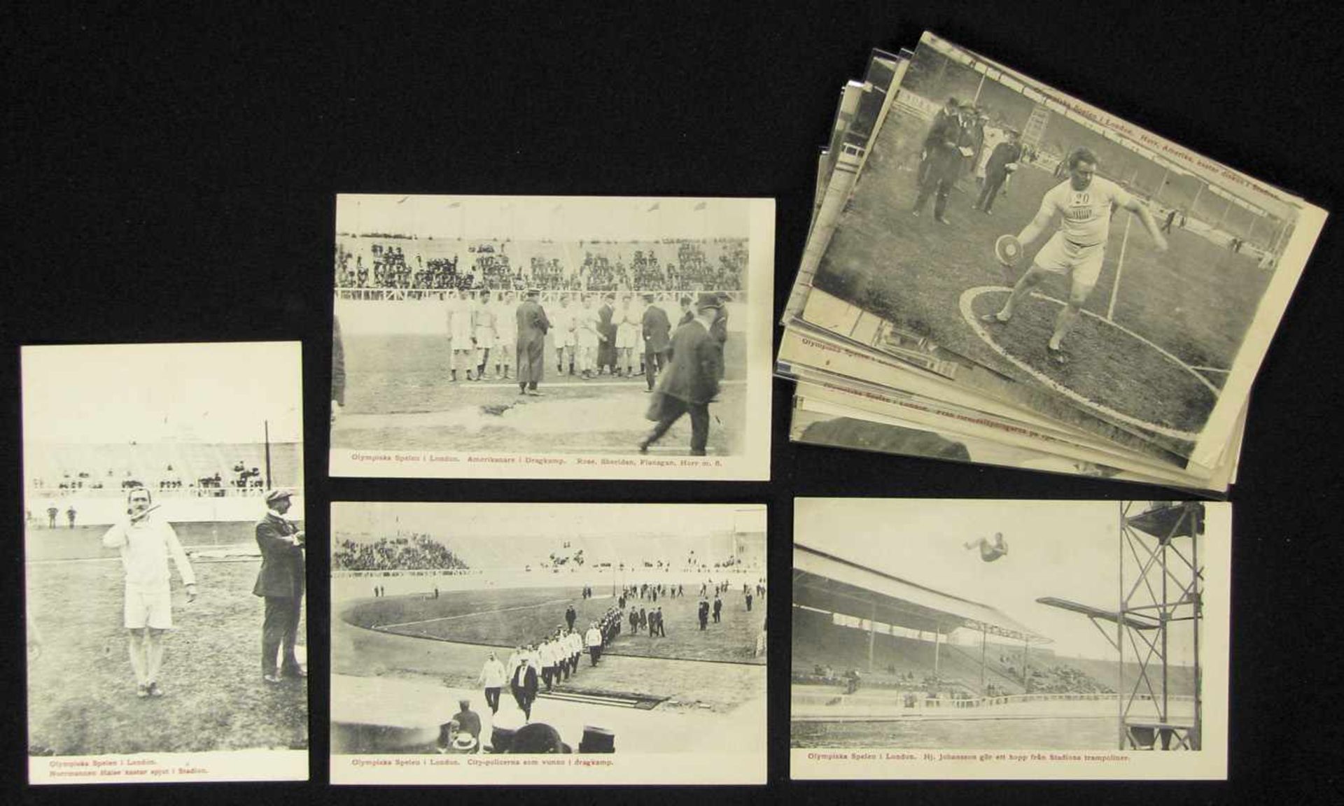 Olympic Games 1908. 16 Postcards London - 16 Swedish black-and-white postcards from the Olympic