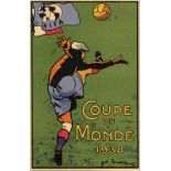 World Cup 1938 Officia Postcard - Colour litoraph postcard. Design oe Bridge 37, 14 my 9 cm. Extra