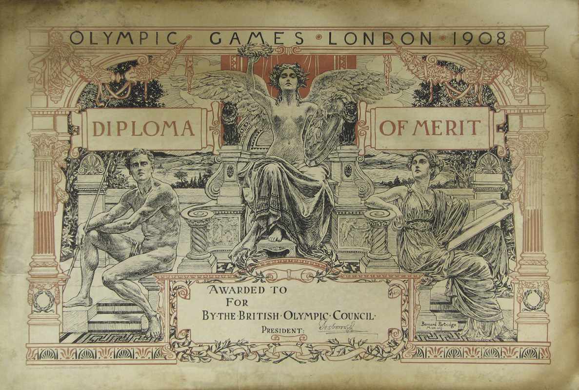 Olympic Games 1908. Diploma of honour - Original diploma of merit of the Olympic Games in London