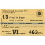 Ticket 1954 World Cup Germany vs Hungary - Last of sixteen match in Basel on 20th june 1954. (