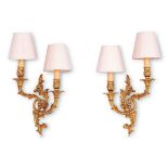A Pair of French Bronze Wall-Lights with Shades