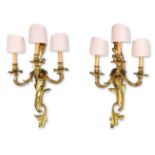 A Pair of French Bronze Wall-Lights with Shades