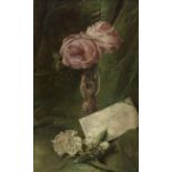 SALVADOR VINIEGRA Y LASSO DE LA VEGA (Cádiz, 1862-Madrid, 1915) Jarrón con rosas Óleo sobre tabla