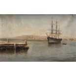 EMILIO OCÓN (Peñón de Vélez de la Gomera, Málaga, 1845-Málaga, 1904) Puerto de Málaga Óleo sobre