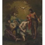 ESCUELA VALENCIANA, SIGLO XIX Bautismo de Cristo Óleo sobre lienzo adherido a tabla. 25,5 x 23 cm.
