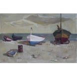 GENARO LAHUERTA (Valencia, 1905 - Valencia, 1985) Barcas en la playa Óleo sobre lienzo. 65 x 100 cm.