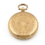 Reloj Lepine suizo en oro de 18K c .1890 en oro de 18K Esfera en oro con centro decorado por motivos