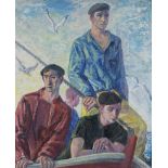 PEDRO MUÑOZ CONDADO (Madrid, 1903 - Bilbao, 1988) Pescadores en una barca Óleo sobre lienzo 120 x