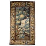 Tapiz en lana y seda “Verdure”. Aubusson, h. 1700 Medidas: 249 x 144 cm Paisaje, rodeado por
