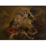 ATRIBUIDO A FRANCISCO LLÁCER (1781-1857) Arcángel san Miguel sometiendo al demonio en presencia de