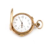 Reloj saboneta de bolsillo suizo c.1896 con sonería en oro de 14K. Esfera esmaltada en blanco con