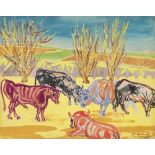 BENJAMÍN PALENCIA (Barrax, Albacete, 1894 - Madrid, 1980) Toros, 1948 Gouache sobre papel. 51 x 65