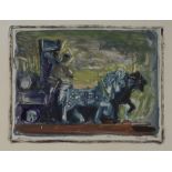 PEDRO FLORES (Murcia, 1897 - París, 1967) Carro de caballos Monotipo y pastel. 19 x 25,7 cm. Firmado