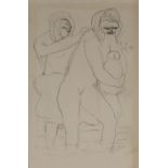 GINÉS PARRA (Zurgena, Almería, 1895 - París, 1960) Dos mujeres en el río Tinta sobre papel. 50 x