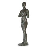 OCTAVIO VICENT (Valencia, 1913 - 1999) Figura femenina con una flor en la mano Bronce. 83 x 24 x