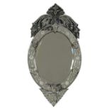 Espejo en cristal de Murano, con decoración al ácido. Trabajo veneciano, pp. del S. XX. Medidas:
