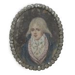 ESCUEAL INGLESA, SIGLO XVIII Retrato de caballero con chaleco rosa con lunares negros Miniatura