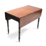 A 19th century mahogany Pembroke table fitted end drawer, & on ring-turned tapered legs with brass