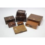 A 19th century treen faux-book trinket box, 11½” x 8¾”; a brown Morocco leather-covered trinket box;