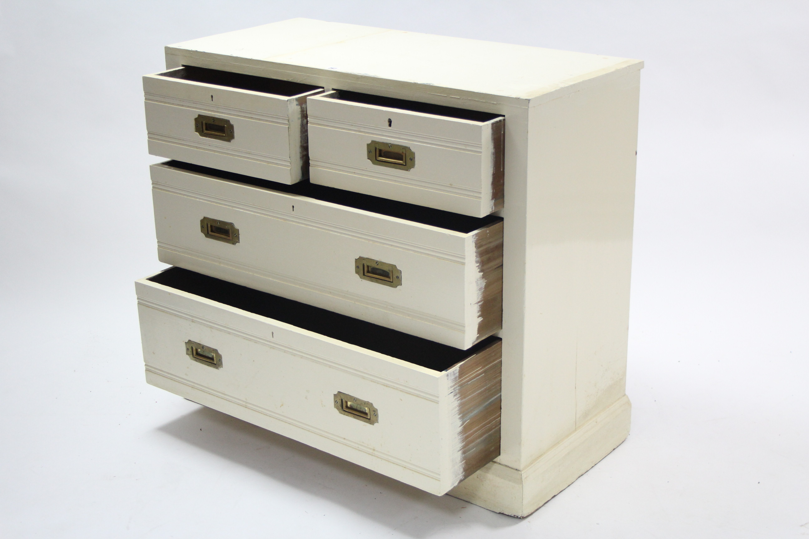 A late Victorian cream painted walnut chest fitted two short & two long drawers with brass flush - Image 2 of 2