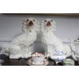 A pair of Staffordshire pottery seated Spaniel ornaments, 12¼” high, & various other items of