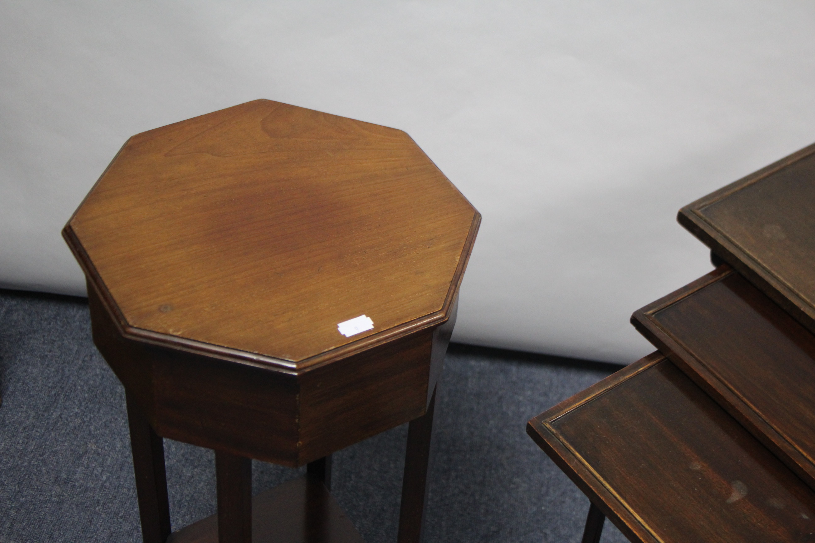 A mahogany nest of three rectangular occasional tables; & a mahogany needlework table with octagonal - Image 4 of 5